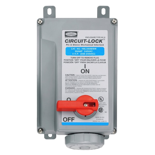 Hubbell Wiring Device-Kellems Heavy Duty Products, IEC Pin and Sleeve Devices, Industrial Grade, Female, Receptacle, 30A 250V AC, 2-Pole 3- Wire Grounding, Watertight HBL330MI6W - main